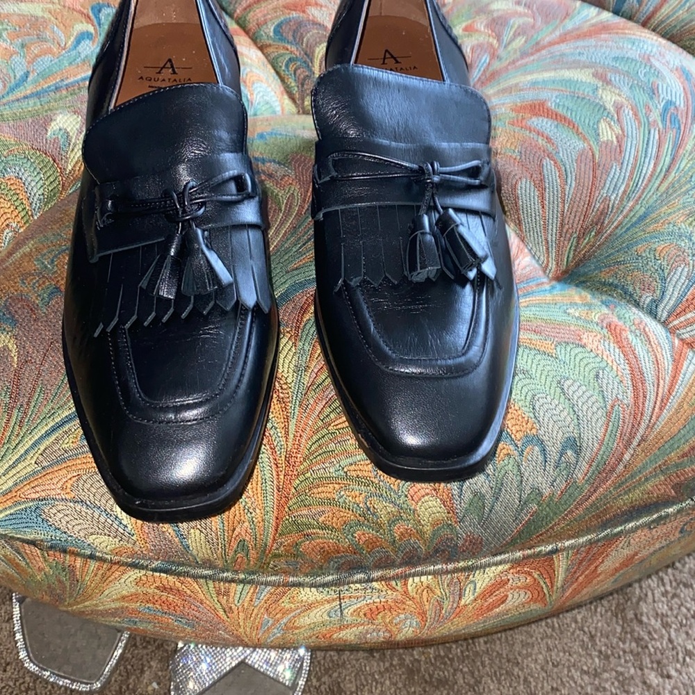 AQUATALIA Water Resistant Loafer in Black Leather Size 10